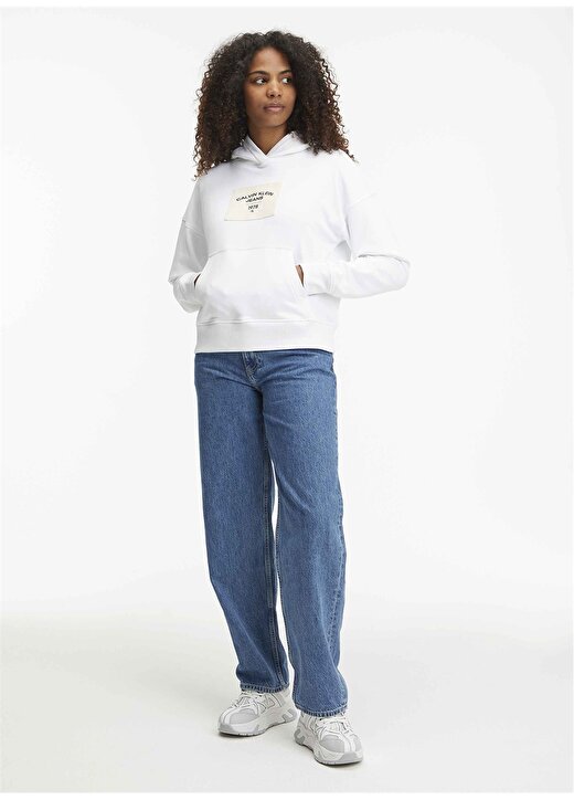 Calvin Klein Jeans Kapüşon Yaka Baskılı Beyaz Kadın Sweatshırt J20J222168 1