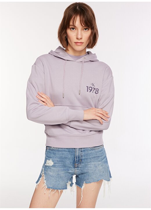Calvin Klein Jeans Kapüşon Yaka Baskılı Gri Kadın Sweatshırt J20J222171 4