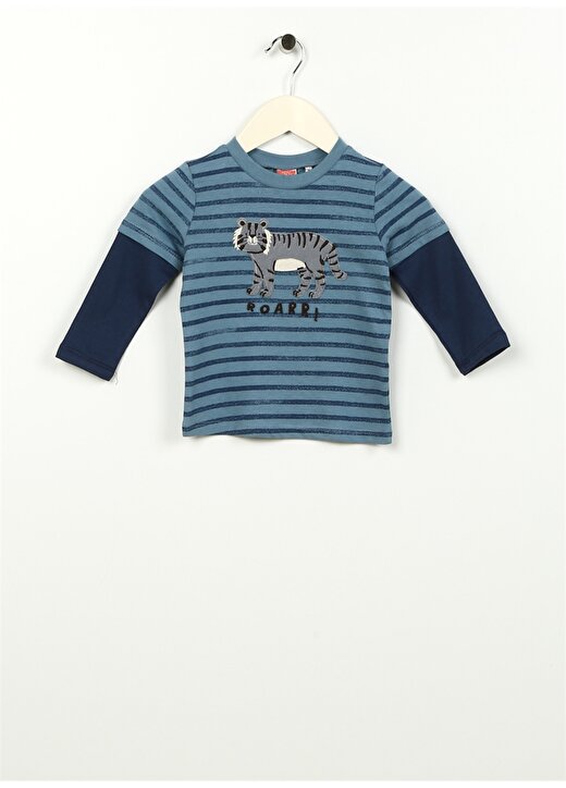 Koton Açık Mavi - Lacivert Erkek Çocuk Bisiklet Yaka Uzun Kollu Çizgili T-Shirt 4WMB10203TK - Baby 1