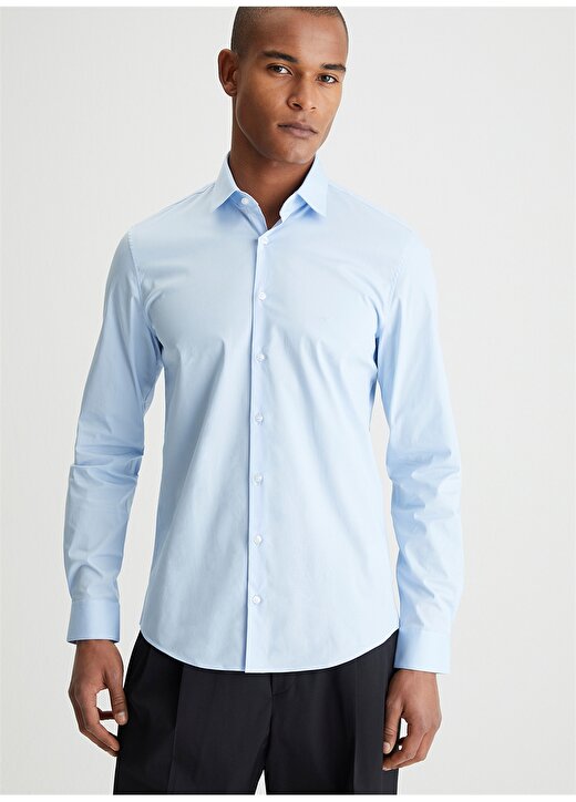 Calvin Klein Slim Fit Düğmeli Yaka Mavi Erkek Gömlek K10K108229C1S 1