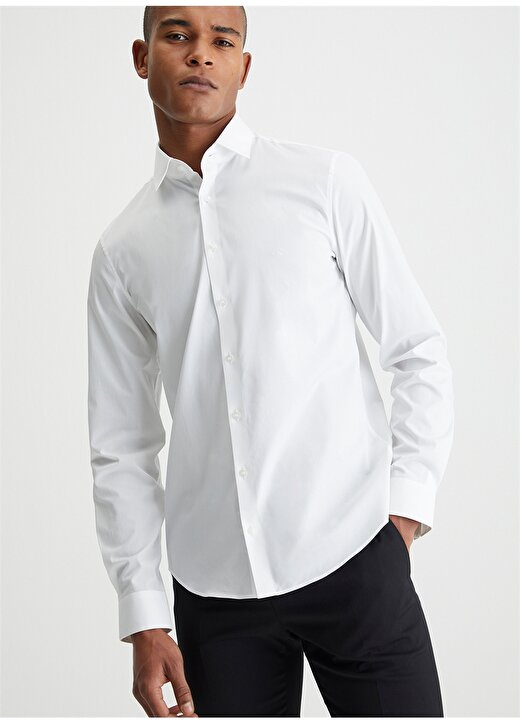 Calvin Klein Slim Fit Düğmeli Yaka Beyaz Erkek Gömlek K10K1082290K4 1