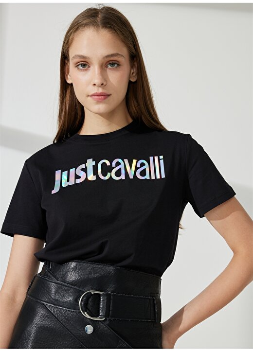 Just Cavalli Bisiklet Yaka Baskılı Siyah Kadın T-Shirt 74PBHG00 1