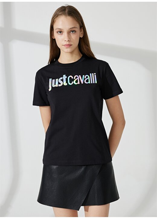 Just Cavalli Bisiklet Yaka Baskılı Siyah Kadın T-Shirt 74PBHG00 2