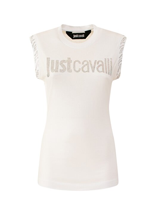 Just Cavalli Bisiklet Yaka Baskılı Beyaz Kadın T-Shirt 74PBHE02 1
