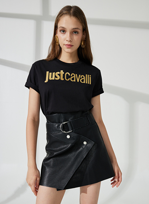 Just Cavalli Bisiklet Yaka Baskılı Siyah Kadın T-Shirt 74PBHF00 1