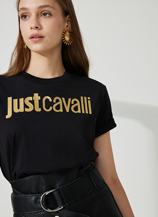 Just Cavalli Bisiklet Yaka Baskılı Siyah Kadın T-Shirt 74PBHF00 2