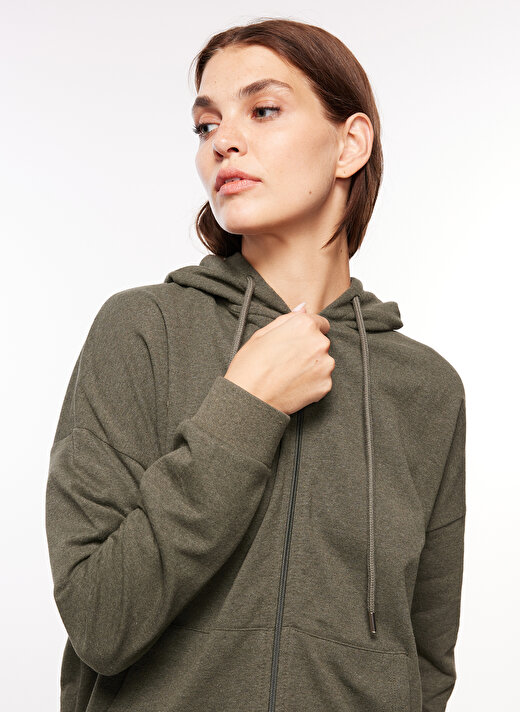 People By Fabrika Haki Kadın Kapüşonlu Düz Sweatshirt FW23-AW22-PT21-22    1