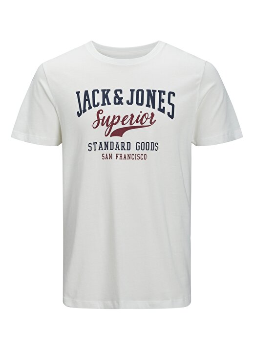 Jack & Jones O Yaka Baskılı Kırık Beyaz Erkek T-Shirt JJELOGO TEE SS O-N 2COL 22/23 NOOS 2