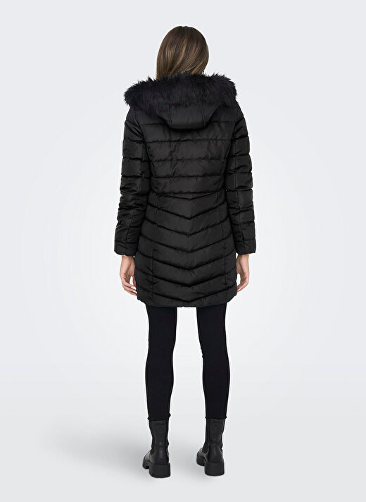 Only Siyah Kadın Kaban ONLELLAN QUILTED HOOD FUR COAT CC O 3