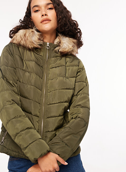 Only Yeşil Kadın Mont ONLELLAN QUILTED HOOD JACKET CC OTW 1