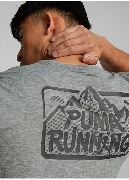 Puma Gri Erkek Bisiklet Yaka T-Shirt 52250103-RUN Graphic SS Tee REC Q4 2