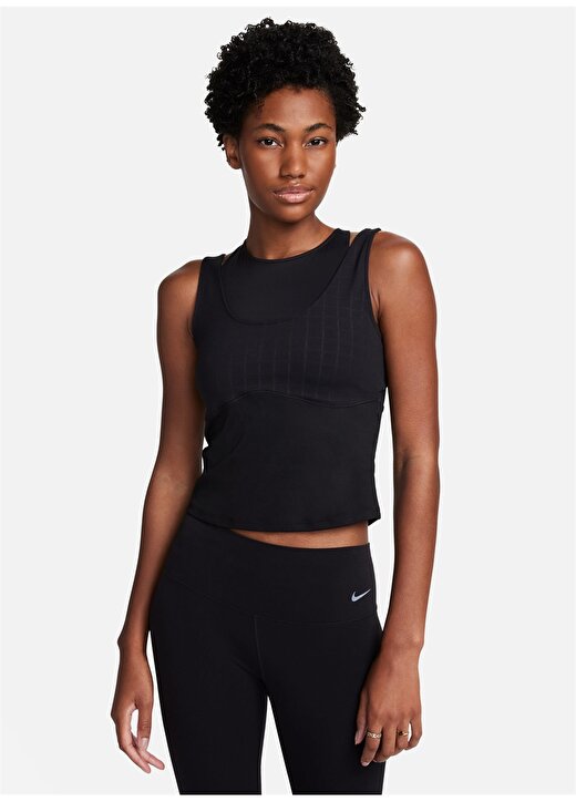 Nike Siyah - Gri - Gümüş Kadın Yuvarlak Yaka Regular Fit Atlet FB4581-010 W NY DF LUXE TANK NV 1