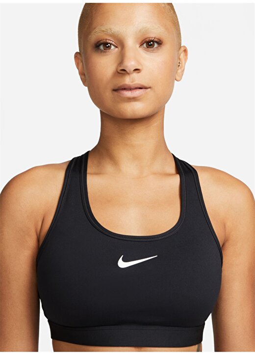 Nike Siyah - Gri - Gümüş Kadın Yuvarlak Yaka Regular Fit Sporcu Sütyeni DX6821-010 W NK SWSH MED SPT BRA 4