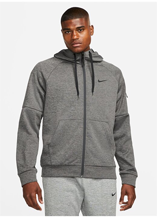 Nike Siyah - Gri - Gümüş Erkek Yuvarlak Yaka Regular Fit Sweatshirt DQ4830-071 M NK TF HD FZ 1