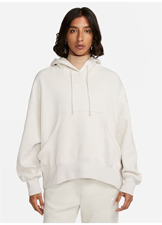 Nike Beyaz Kadın Yuvarlak Yaka Sweatshirt DQ5858-104 W NSW PHNX FLC OOS PO HO 2