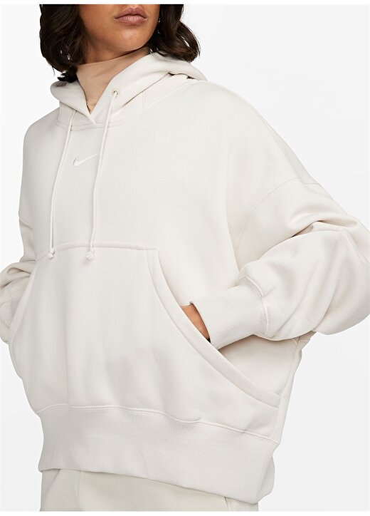 Nike Beyaz Kadın Yuvarlak Yaka Sweatshirt DQ5858-104 W NSW PHNX FLC OOS PO HO 4