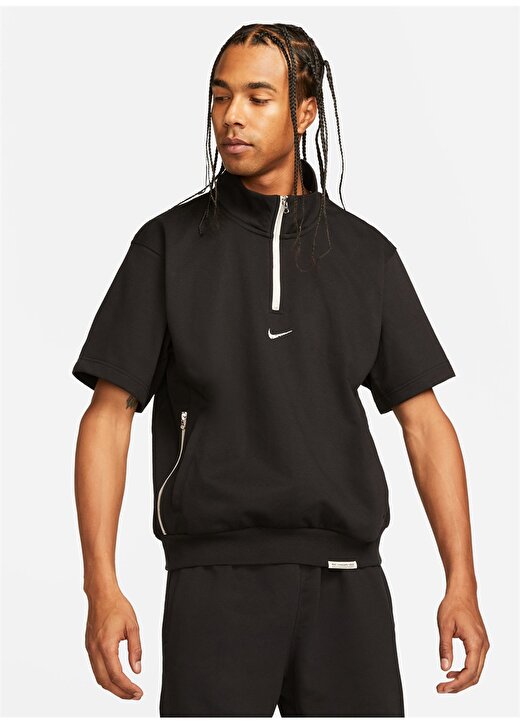 Nike Siyah - Gri - Gümüş Erkek Yuvarlak Yaka Regular Fit T-Shirt FB7052-010 M NK DF STD ISS QZ SS TO 1