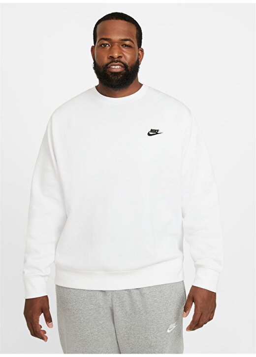 Nike Beyaz Erkek Yuvarlak Yaka Regular Fit Uzun Kollu T-Shirt BV2662-100 M NSW CLUB CRW BB 1