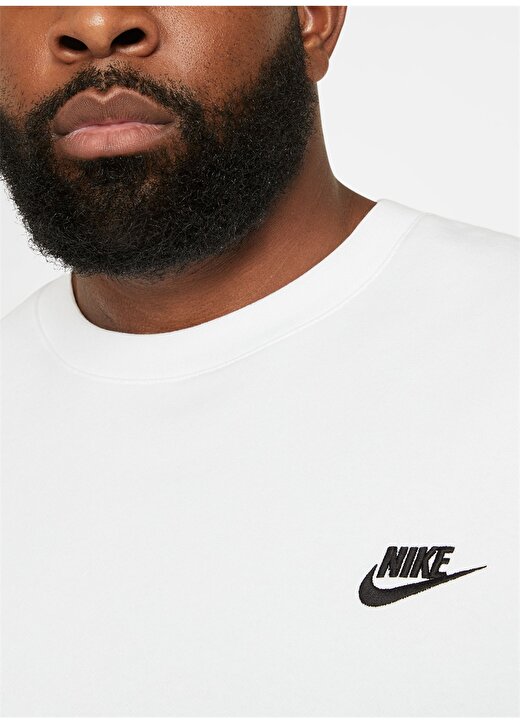 Nike Beyaz Erkek Yuvarlak Yaka Regular Fit Uzun Kollu T-Shirt BV2662-100 M NSW CLUB CRW BB 4