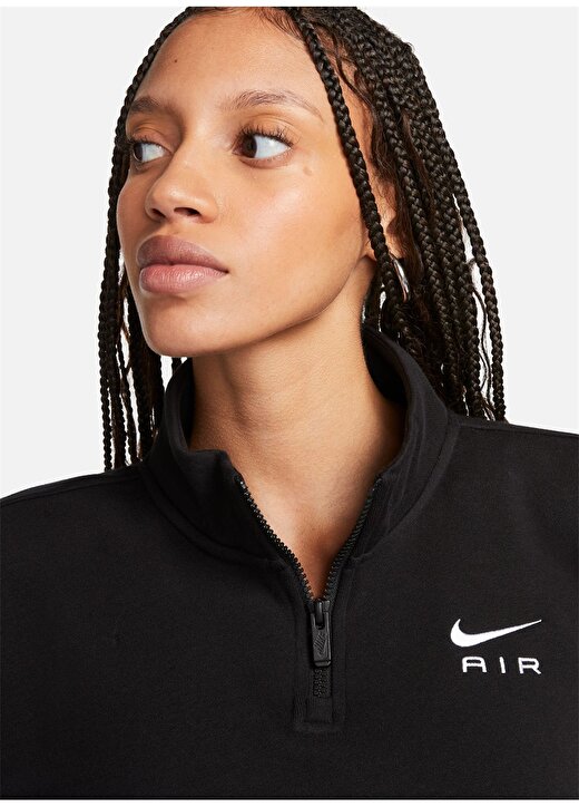 Nike Siyah - Gri - Gümüş Kadın Yuvarlak Yaka Regular Fit Uzun Kollu T-Shirt FB8067-010 W NSW AIR FLC TOP 4