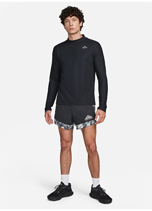 Nike Siyah - Gri - Gümüş Erkek Yuvarlak Yaka Regular Fit Uzun Kollu T-Shirt FB8597-010 M NK DF TRAIL LS TOP 3
