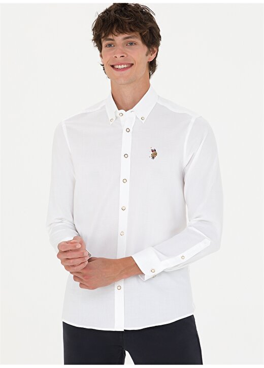 U.S. Polo Assn. Slim Fit Düğmeli Yaka Beyaz Erkek Gömlek CEDCOLOR023K 3