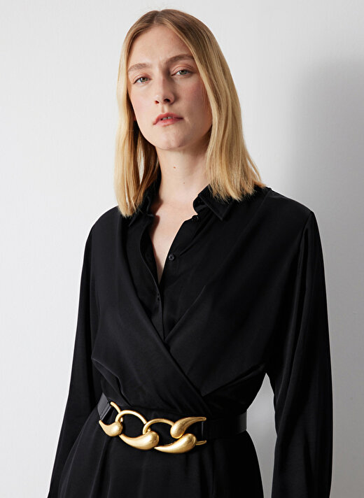 İpekyol Gömlek Yaka Siyah Midi Kadın Elbise IW6230002101001 3