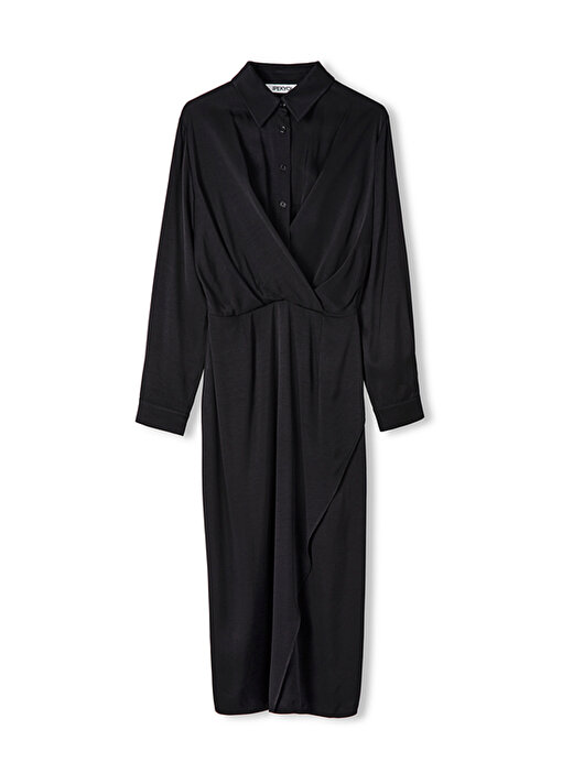 İpekyol Gömlek Yaka Siyah Midi Kadın Elbise IW6230002101001 4