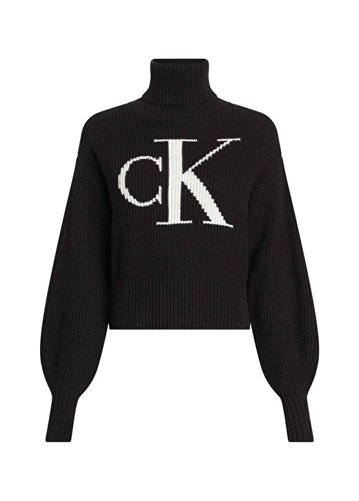 Calvin Klein Jeans Dik Yaka Normal Baskılı Siyah Kazak Kadın J20J221960BEH 3