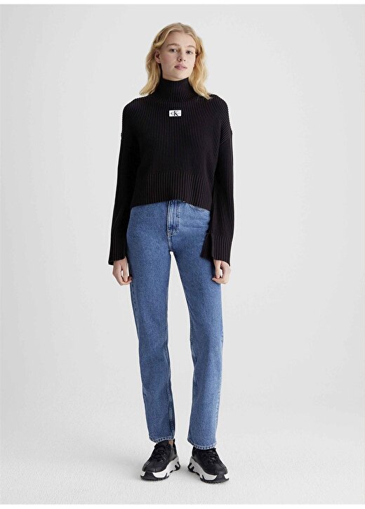 Calvin Klein Jeans Dik Yaka Normal Düz Siyah Kazak Kadın J20J222250BEH 1