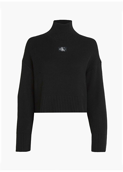 Calvin Klein Jeans Dik Yaka Normal Düz Siyah Kazak Kadın J20J222250BEH 2