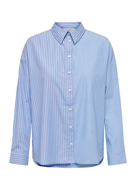 Only Normal Gömlek Yaka Çizgili Açık Mavi Kadın Gömlek ONLANNE LS MIX STRIPE SHIRT WVN 1