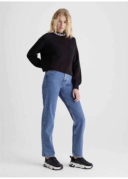 Calvin Klein Jeans Dik Yaka Normal Düz Siyah Kazak Kadın J20J222255BEH 2