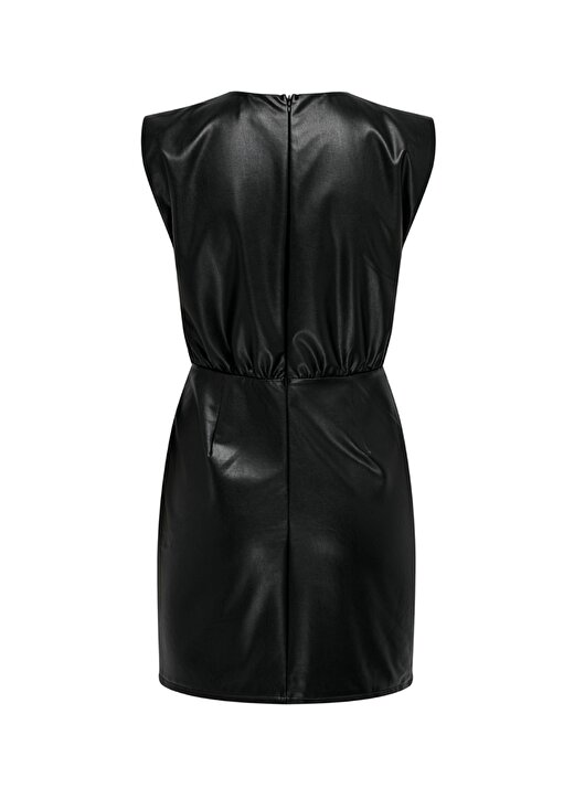 Only O Yaka Düz Siyah Mini Kadın Elbise ONLDORIT FAUX LEATHER DRESS OTW 2