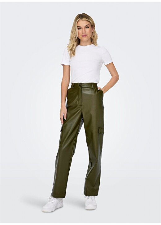 Only Yüksek Bel Normal Koyu Yeşil Kadın Pantolon ONLKIM FAUX LEATHER CARGO PANT CC O 1