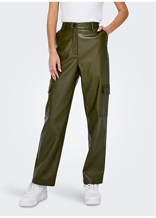Only Yüksek Bel Normal Koyu Yeşil Kadın Pantolon ONLKIM FAUX LEATHER CARGO PANT CC O 2
