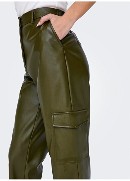 Only Yüksek Bel Normal Koyu Yeşil Kadın Pantolon ONLKIM FAUX LEATHER CARGO PANT CC O 3