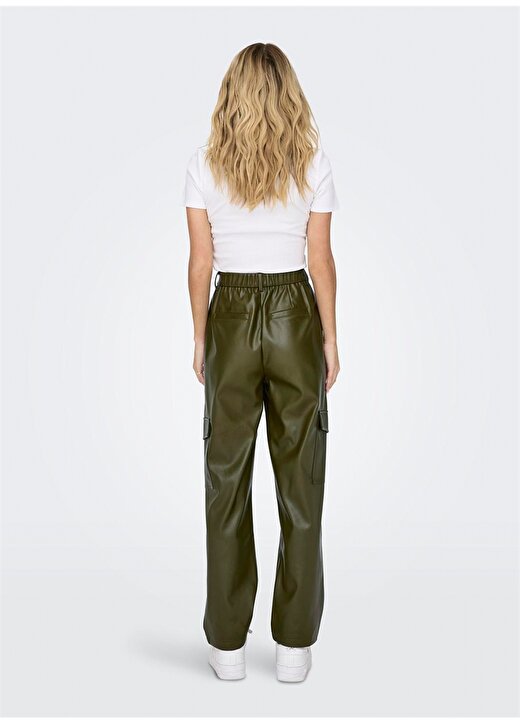 Only Yüksek Bel Normal Koyu Yeşil Kadın Pantolon ONLKIM FAUX LEATHER CARGO PANT CC O 4