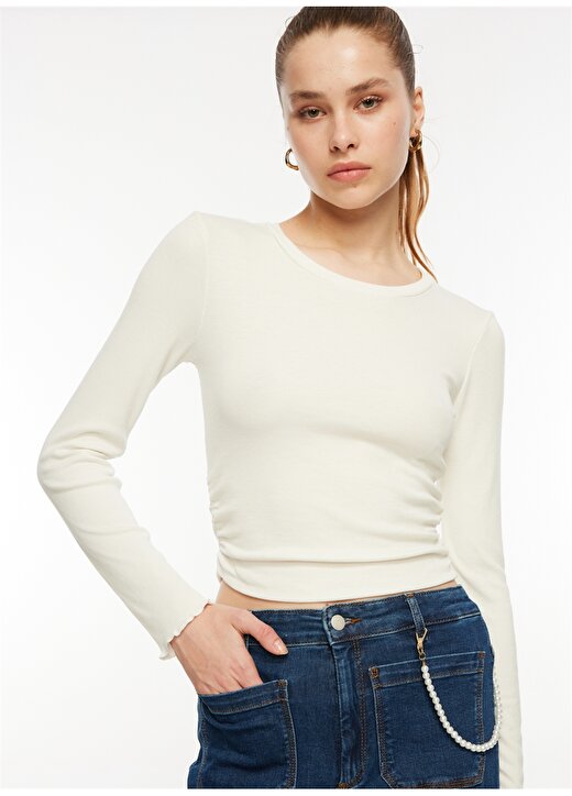 Only O Yaka Düz Kırık Beyaz Kadın T-Shirt ONLFAITH L/S O-NECK TOP JRS 1
