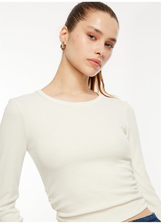 Only O Yaka Düz Kırık Beyaz Kadın T-Shirt ONLFAITH L/S O-NECK TOP JRS 3