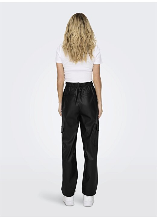 Only Yüksek Bel Normal Siyah Kadın Pantolon ONLKIM FAUX LEATHER CARGO PANT CC O 1