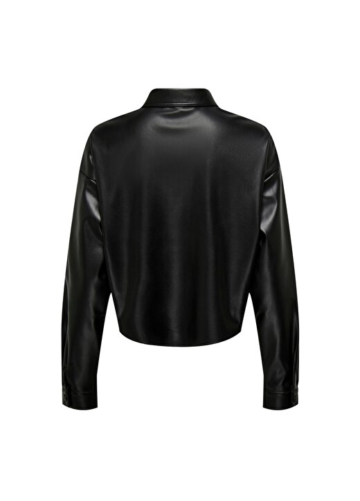Only Rahat Gömlek Yaka Düz Siyah Kadın Gömlek ONLBLAKE L/S CROP FAUX LEAT SHIRT P 2