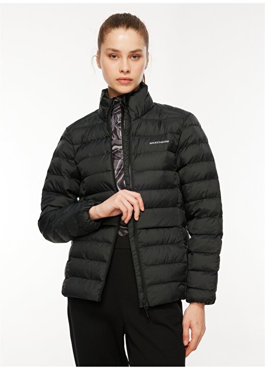 Skechers Siyah Kadın Regular Fit Ceket Pop Up Detailed Padded Jacket 1