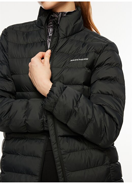 Skechers Siyah Kadın Regular Fit Ceket Pop Up Detailed Padded Jacket 4
