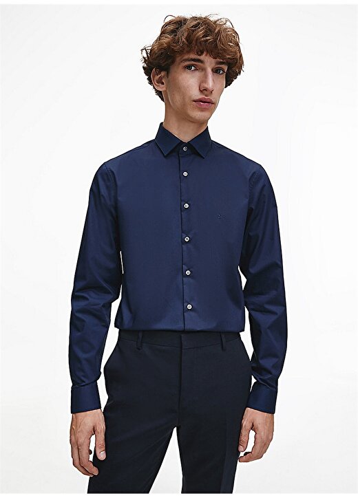 Calvin Klein Slim Fit Düğmeli Yaka Mavi Erkek Gömlek K10K103025463 1