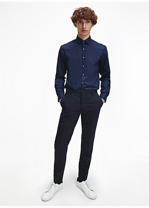 Calvin Klein Slim Fit Düğmeli Yaka Mavi Erkek Gömlek K10K103025463 2