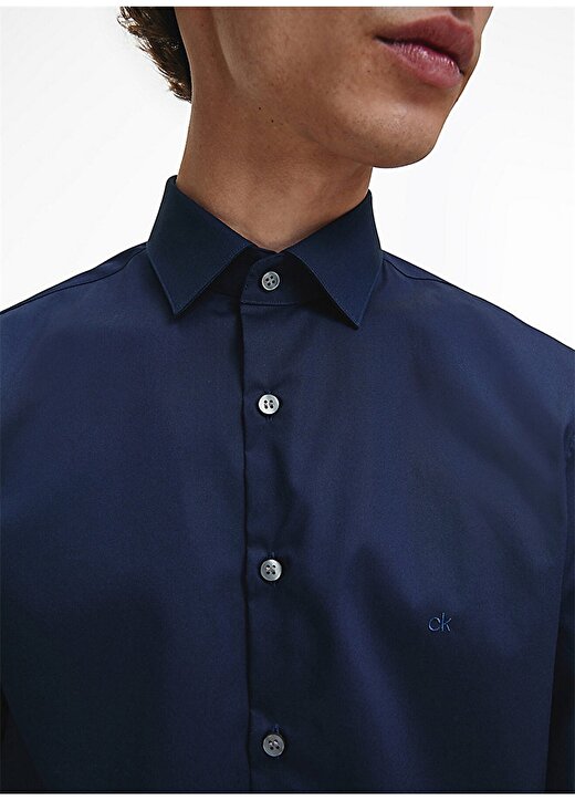 Calvin Klein Slim Fit Düğmeli Yaka Mavi Erkek Gömlek K10K103025463 4