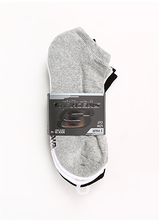Skechers Siyah - Beyaz - Gri Unisex Regular Fit 3Lü Çorap 512-971U 3 Pack Padded Low Cut Sock 1