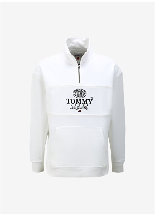 Tommy Jeans Dik Yaka Beyaz Erkek Sweatshırt DM0DM17800YBR 1