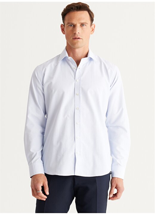 Altınyıldız Classics Comfort Fit Klasik Yaka Beyaz - Mavi Erkek Gömlek 4A2024100007 1